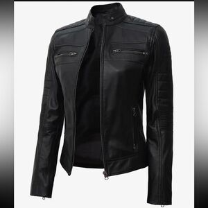 Real Leather - Women’s Elegant Black Leather Biker Dodge Jacket - Brand New - S